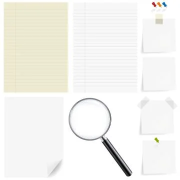 Paper big set with magnifying Stock Illustration