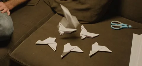 Paper birds on couch Stock Footage 201143725