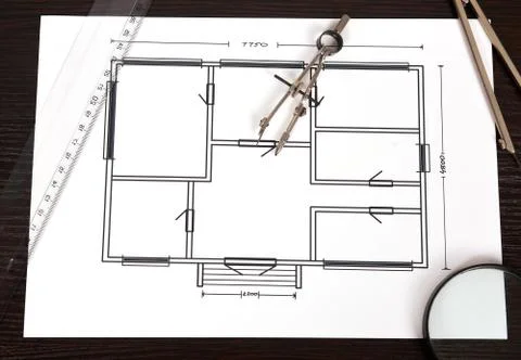 Paper with blueprint Stock Photos