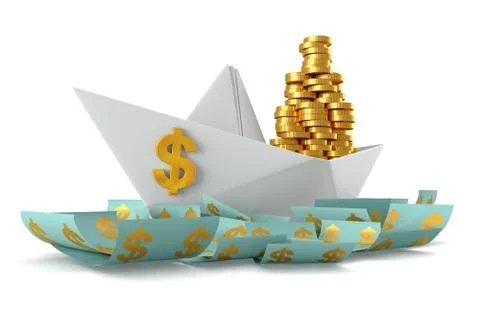 Paper boat dollars Stock Illustration