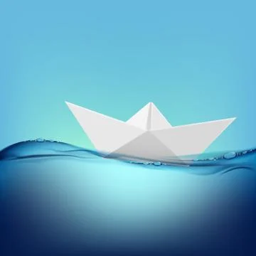 Paper boat floating on the water surface Stock-Illustration