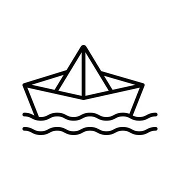 Paper boat icon linear logo mark in black and white Stock Illustration
