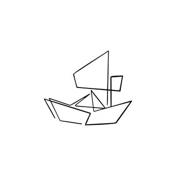 Paper boat one line vector illustration art hand draw . Stock Illustration