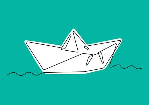 Paper boat one line vector illustration Stock Illustration