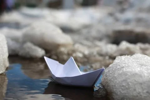 Paper boat in a pool various objects of the spring season in the best of t... 스톡 사진