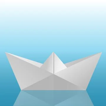 Paper boat. Vector Image. Gentle cool range. Beautiful background in the style Stock Illustration