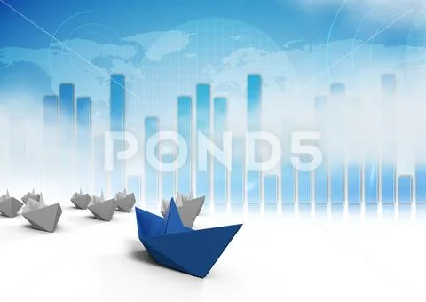Paper boats with bar charts Stock Illustration