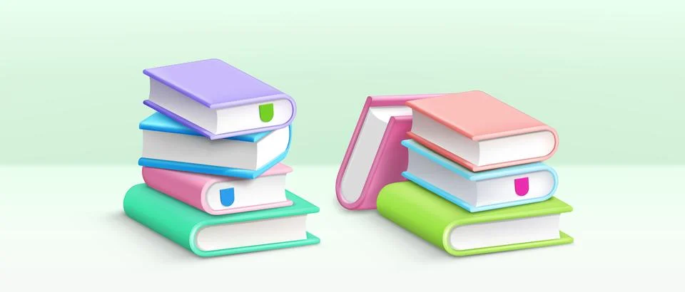 Paper books in stack. Realistic 3d vector Illustrazione stock