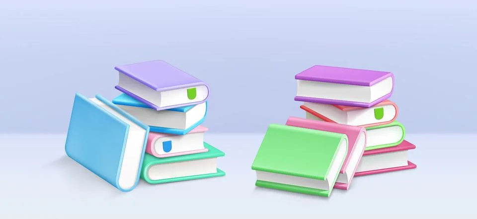 Paper books in stack. Realistic 3d vector Stock Illustration