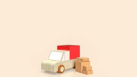 The Paper box and van truck for Delivery concept 3d rendering. Stock Photos