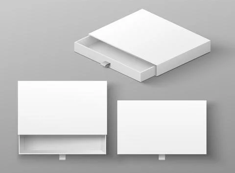 Paper box mockup with ribbon, open and closed package set Stock Illustration