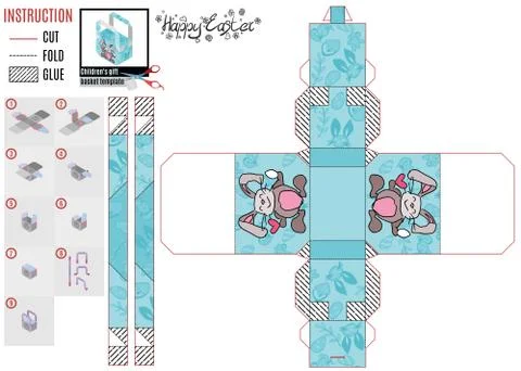 Paper box template for easter holiday with a funny rabbit Illustrazione stock