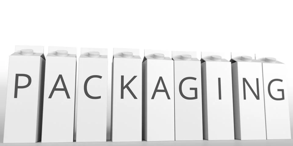Paper boxes with PACKAGING text. 3D rendering Stockillustratie