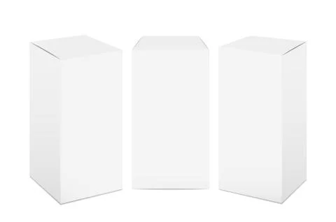 Paper boxes. White cardboard package mockup, realistic 3D rectangular medicine 스톡 일러스트