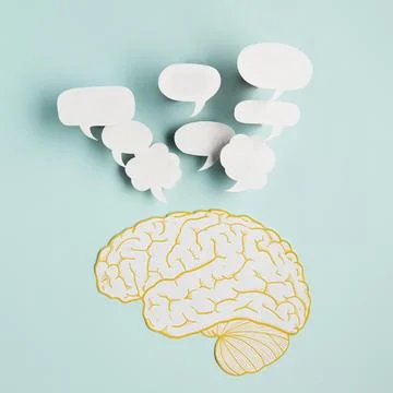 Paper brain with chat bubbles Stock Photos