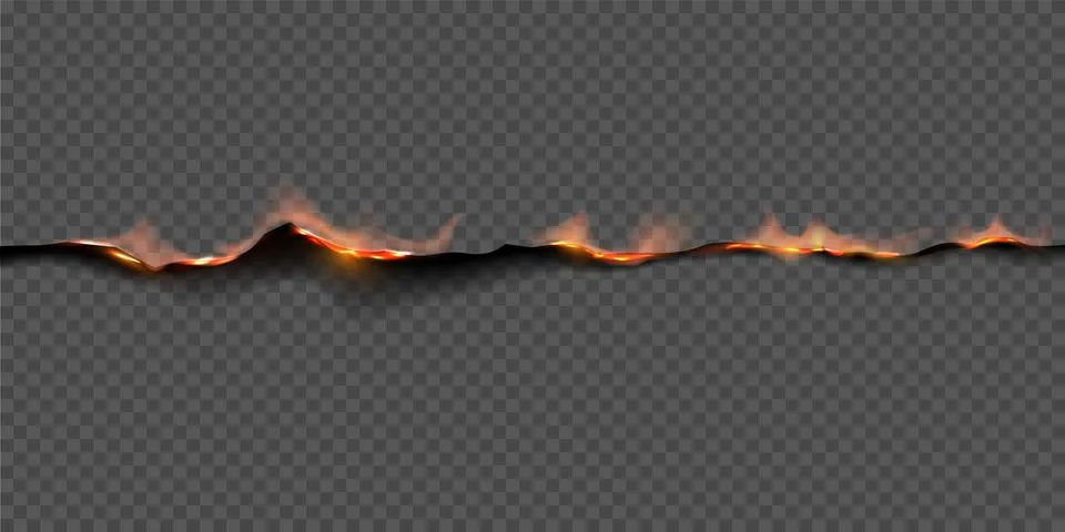 Paper burn border, vector realistic flaming paper side with fire and black ash Stock Illustration