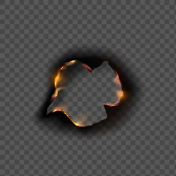 Paper burn hole vector frame, overlay flaming paper round border with fire Stock Illustration