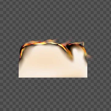 Paper burn, vector realistic flaming paper top side, ablaze parchment sheet with Illustrazione stock