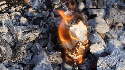 Paper is burning. Fire. Natural fire ashes with dark coals texture. Video stock 107109943
