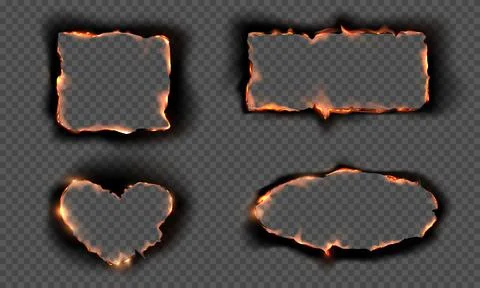 Paper burning heart and rectangle hole frame, vector realistic flaming paper Stock Illustration