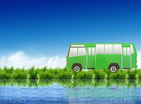 Paper bus on the grass field Stock-Illustration