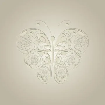 Paper butterfly on beige background イラスト素材