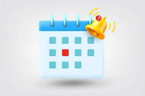 Paper calendar with ringing bell. Vector 3d illustration Stock-Illustration