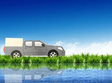 Paper car on the grass field Stock-Illustration
