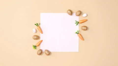 Paper card note with moving golden glitter eggs for Easter. Stop motion Stock Footage 150273891