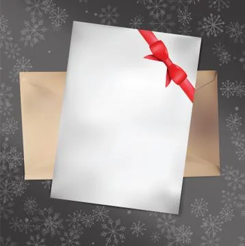 Paper Card with Red Bow. Vector illustration. Stock Illustration