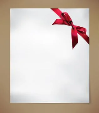 Paper Card with Red Bow. Vector illustration. Stock Illustration