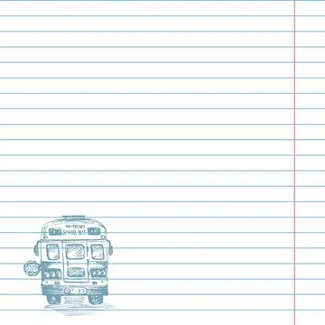 Paper cell notebook with hand drawn sketch yellow school bus symbol Back to s Stock Illustration