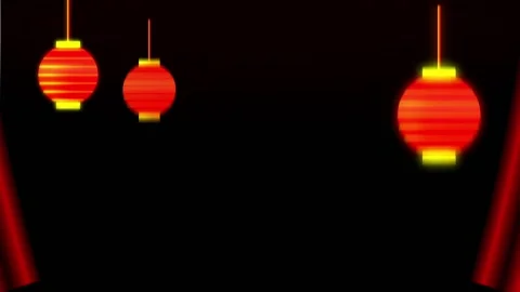 Paper Chinese light lamp lantern with a grand opening red curtain. Stock Footage 145476542