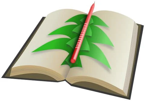 Paper Christmas tree at opened book with candle Stock Illustration