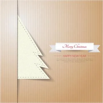 Paper Christmas tree on shadow background.Vector/Illustrator. Stock Illustration