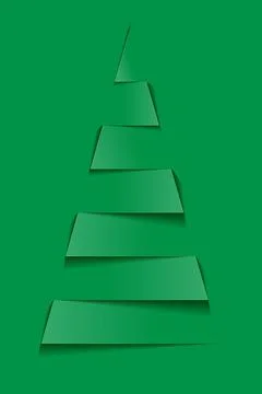 Paper christmas tree. Vector new year card in paper cut style, green background Stock Illustration