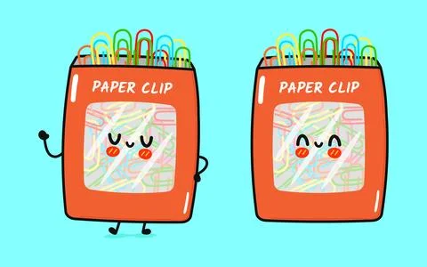 Paper clip character. Vector hand drawn cartoon kawaii character illustrati.. Illustrazione stock