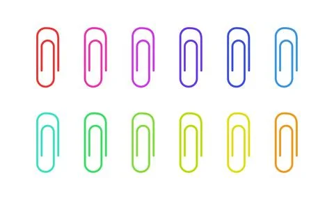 Paper clip colored icon set. Colorful paper clip collection. Office clamp s.. Stock Illustration