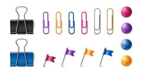 Paper clip set with binder, clasps and push pins Stock Illustration