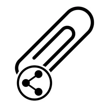 Paper clip with share clic button, black color isolated on white background. Ilustración de archivo