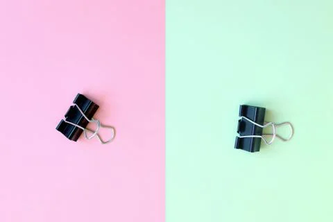 Paper clips on double background Stock Photos