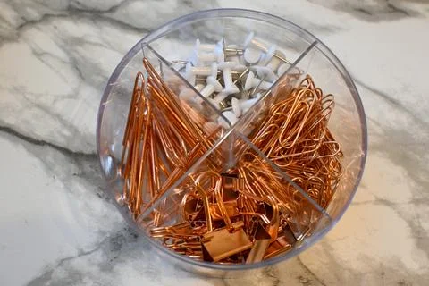 Paper clips in a storage box Stock Photos