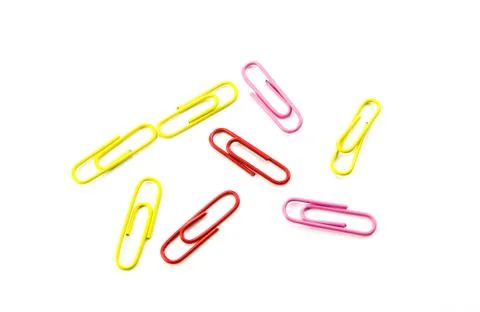 Paper clips on white background Stock Photos