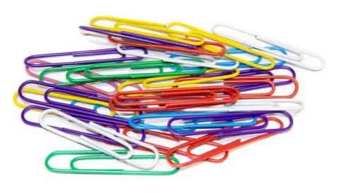Paper clips on white background Stock Photos
