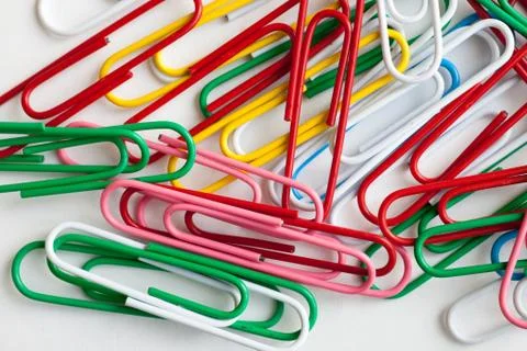Paper clips on a white background Foto stock
