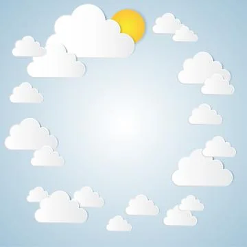 Paper cloud with the sun in the blue sky. Stock Illustration