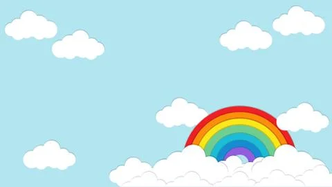 Paper clouds and rainbow. Cloudy landscape wallpaper. Illustrazione stock