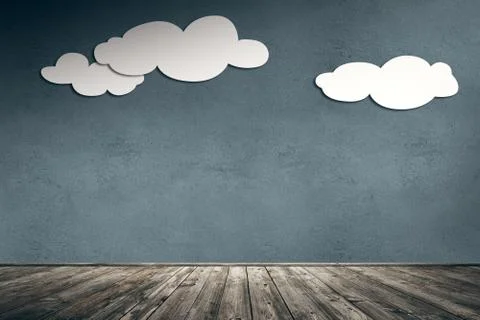 Paper clouds on the concrete wall Stock Illustration