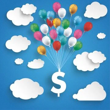 Paper Clouds Striped Blue Sky Balloons Dollar イラスト素材