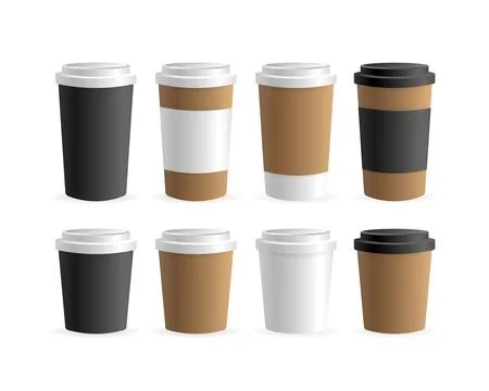 Paper coffee cup in 3d style on white background. Blank mockup. Mock up Stock Illustration